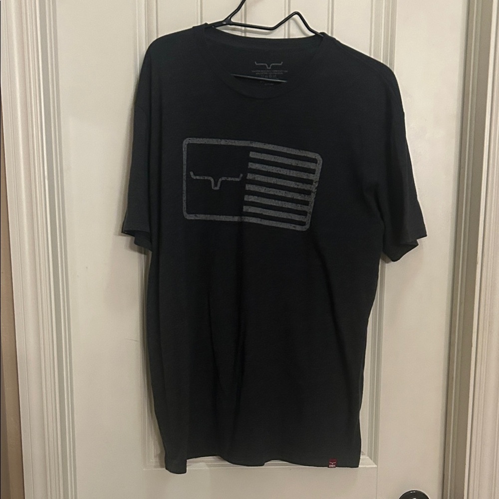 KIMES Men's L Black longhorn flag Graphic Crew Neck T-Shirt